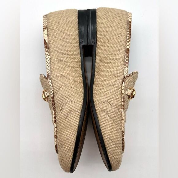 Gucci Jordaan Quilted Loafers Raffia Elaphe Straw Matelasse Horsebit EU38.5US8.5 - Picture 6 of 12